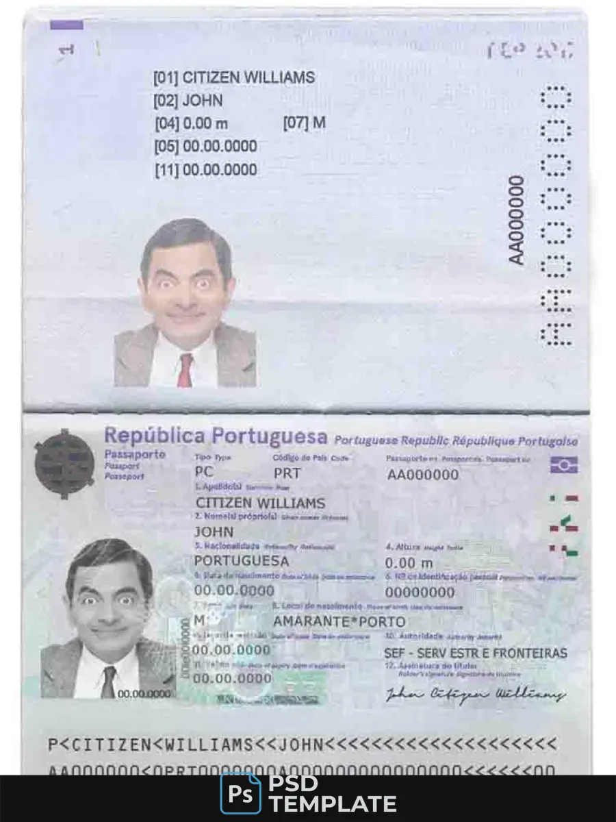 Portugal Passport Template In Psd Format Fully Editable 2017 Present — Passports