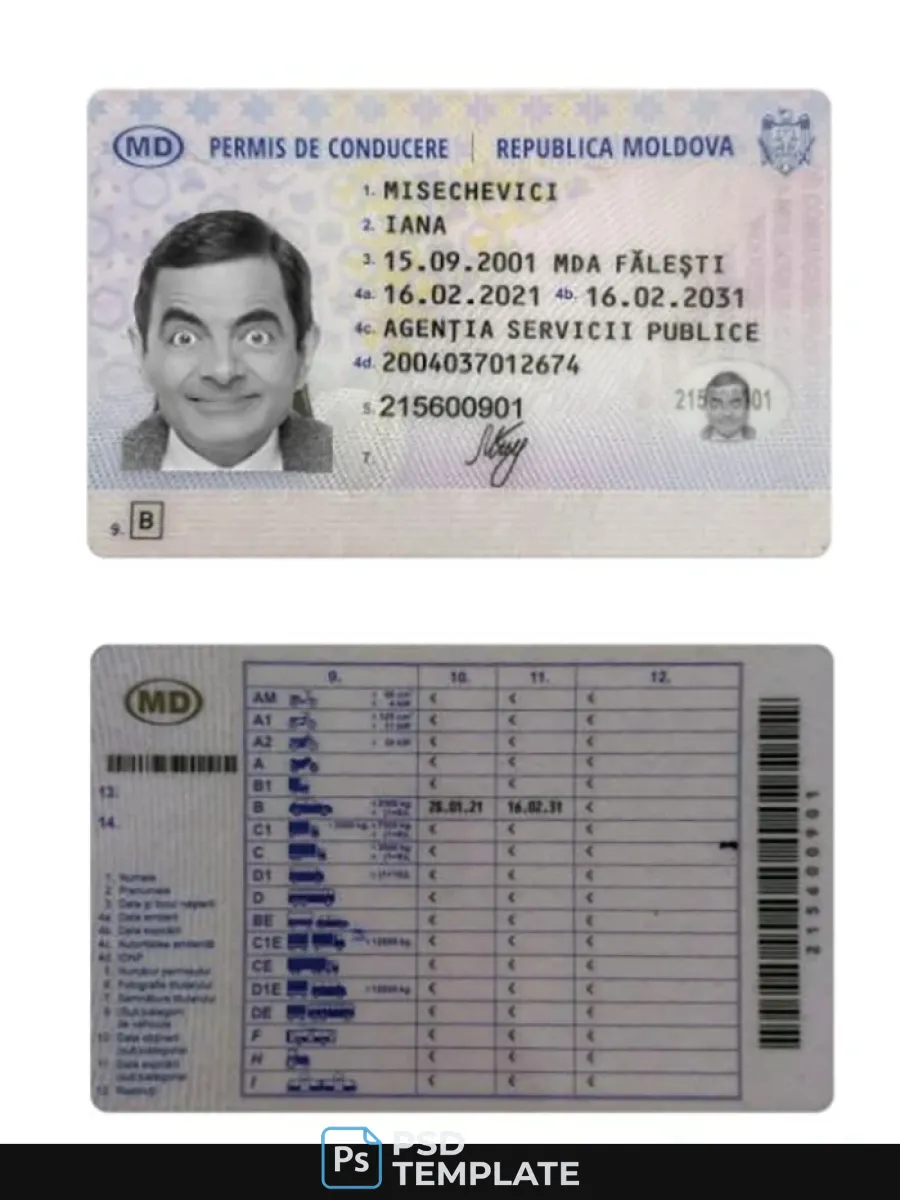 Moldova Driving License 2021 Present — Driver License