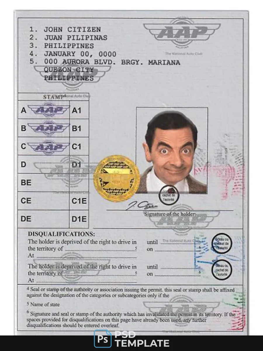 Philippines International Driving Permitvienna Convention Format — Driver License