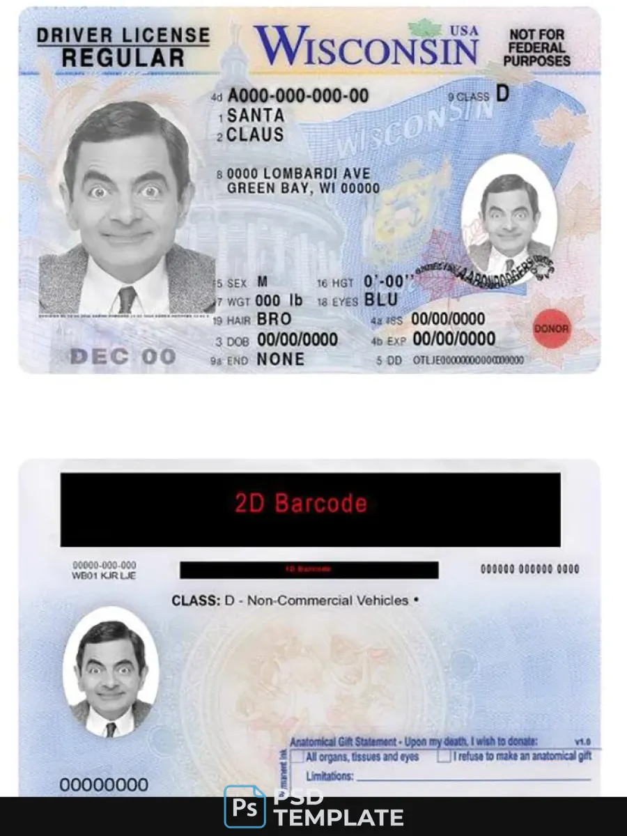 Usa Wisconsin Driving License — Driver License