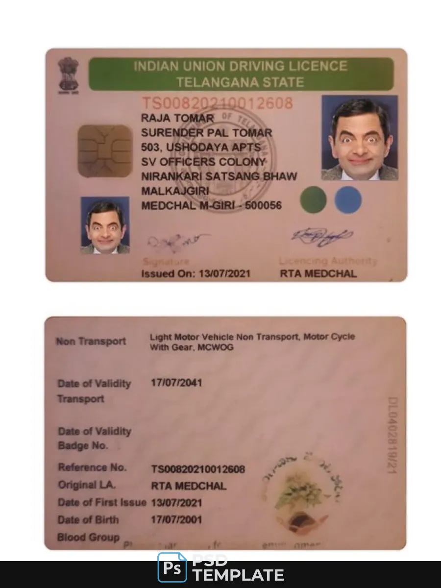 India Telangana State Driving License — Driver License