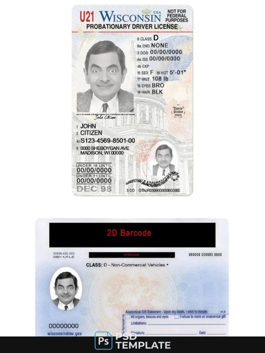 Usa Wisconsin Driving License Under 21 — Driver License