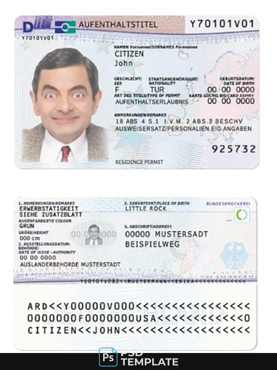 Germany Residence Permit Psd Template 2011 Present — Residence Permit