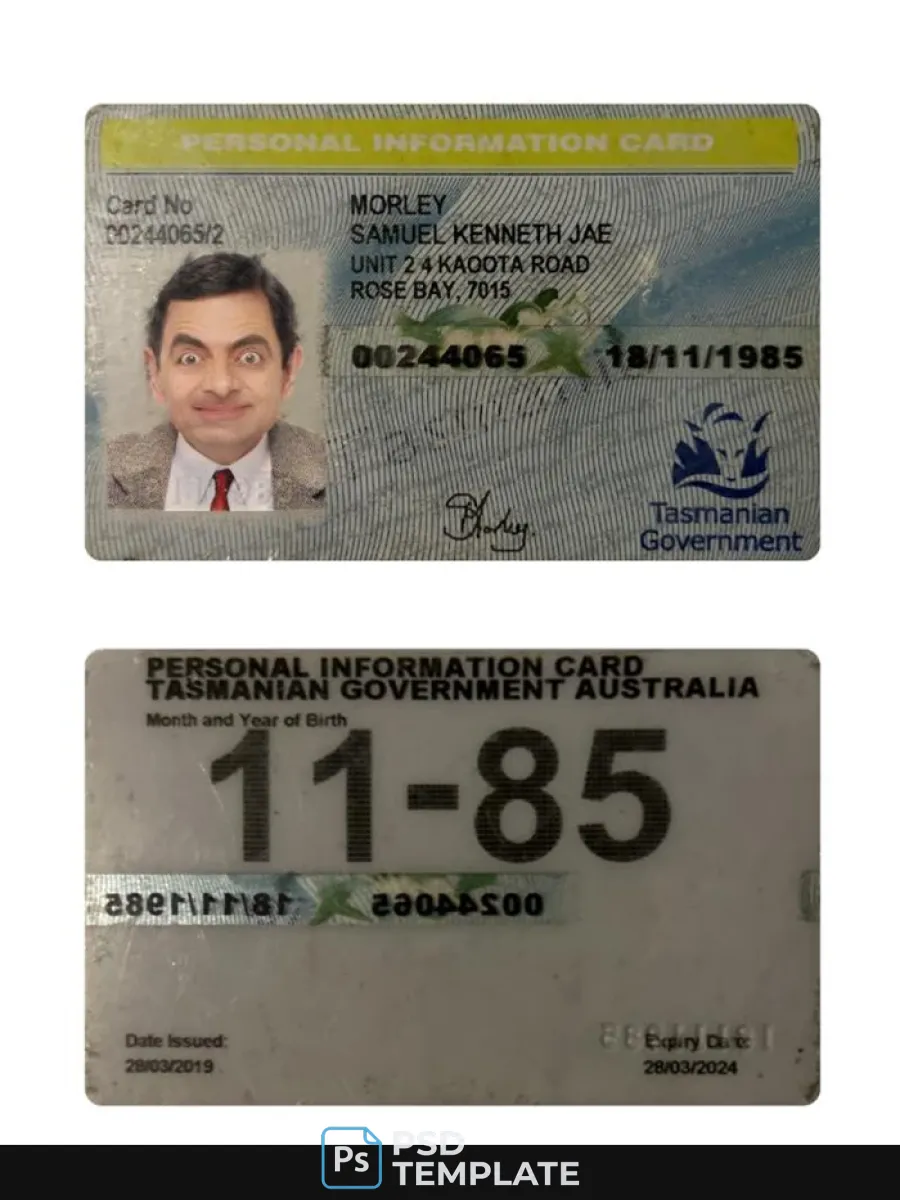 Australia Tasmania Personal Information Card — ID Cards