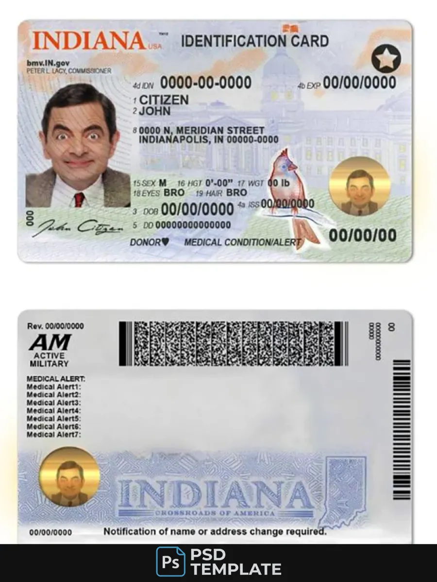 Usa Indiana State Id — ID Cards