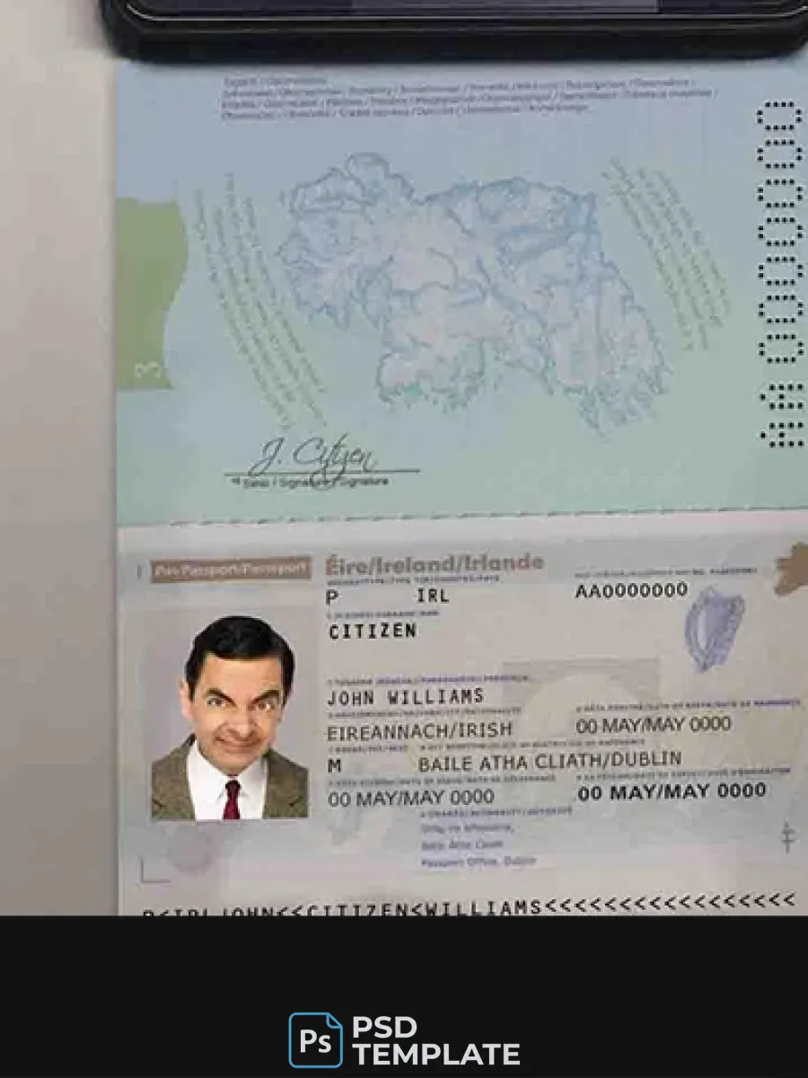 Ireland Passport Template In Psd Format Editable Psd Photo Look Fully Editable With All Fonts — Passports