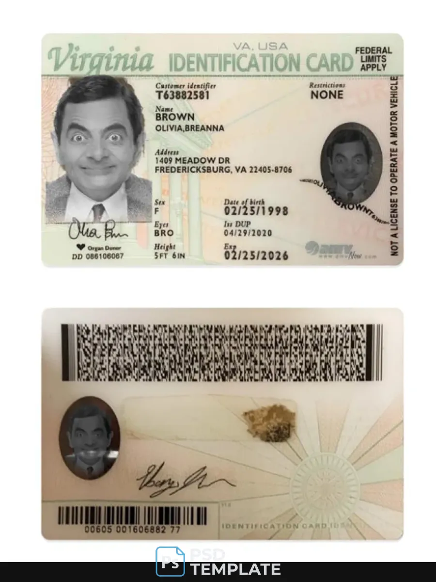 Usa Virginia Id Card
