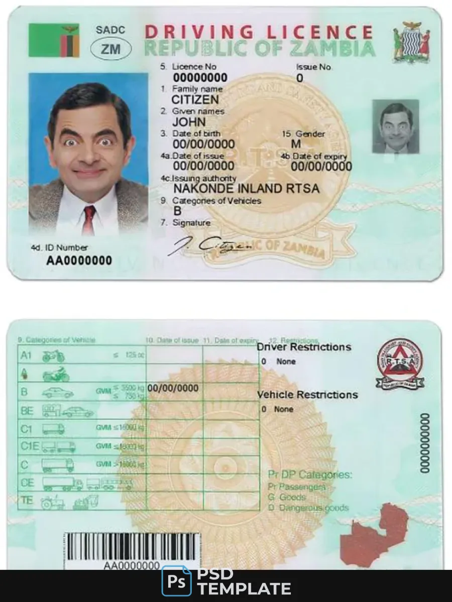 Zambia Driving License — Driver License