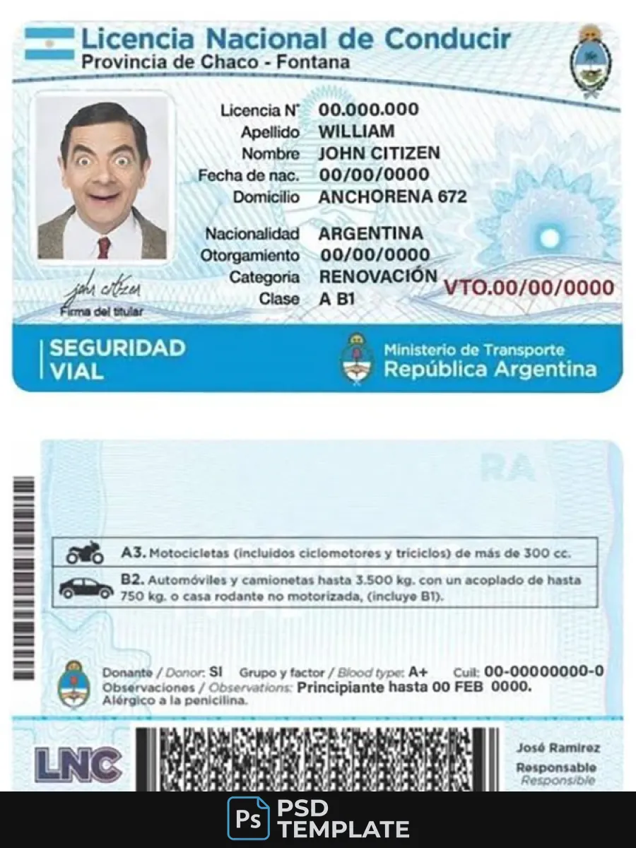 Argentina Driving License — Driver License