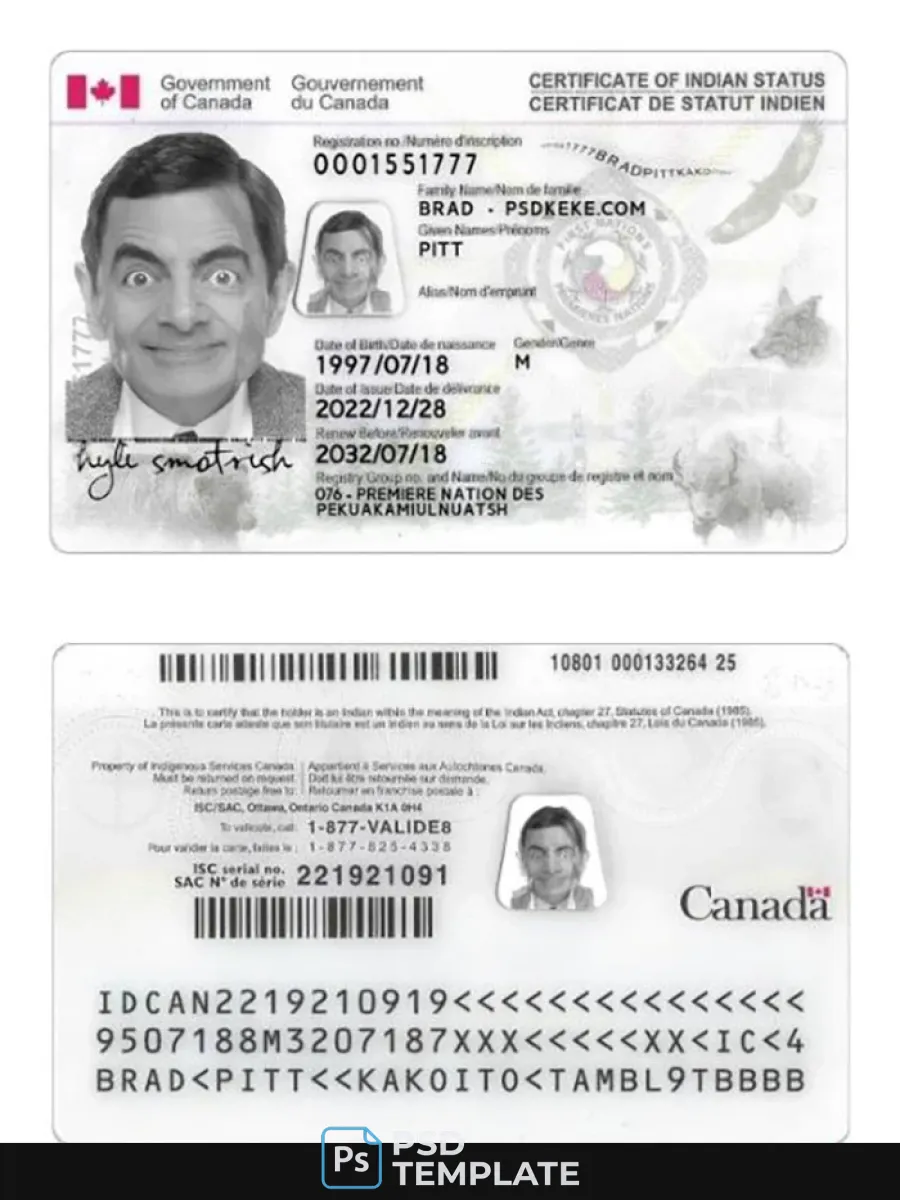 Canada Indian Status Id Card — ID Cards