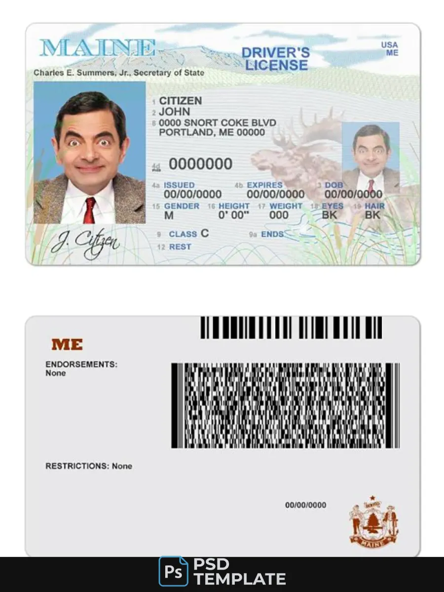 Usa Maine State Driving License — Driver License