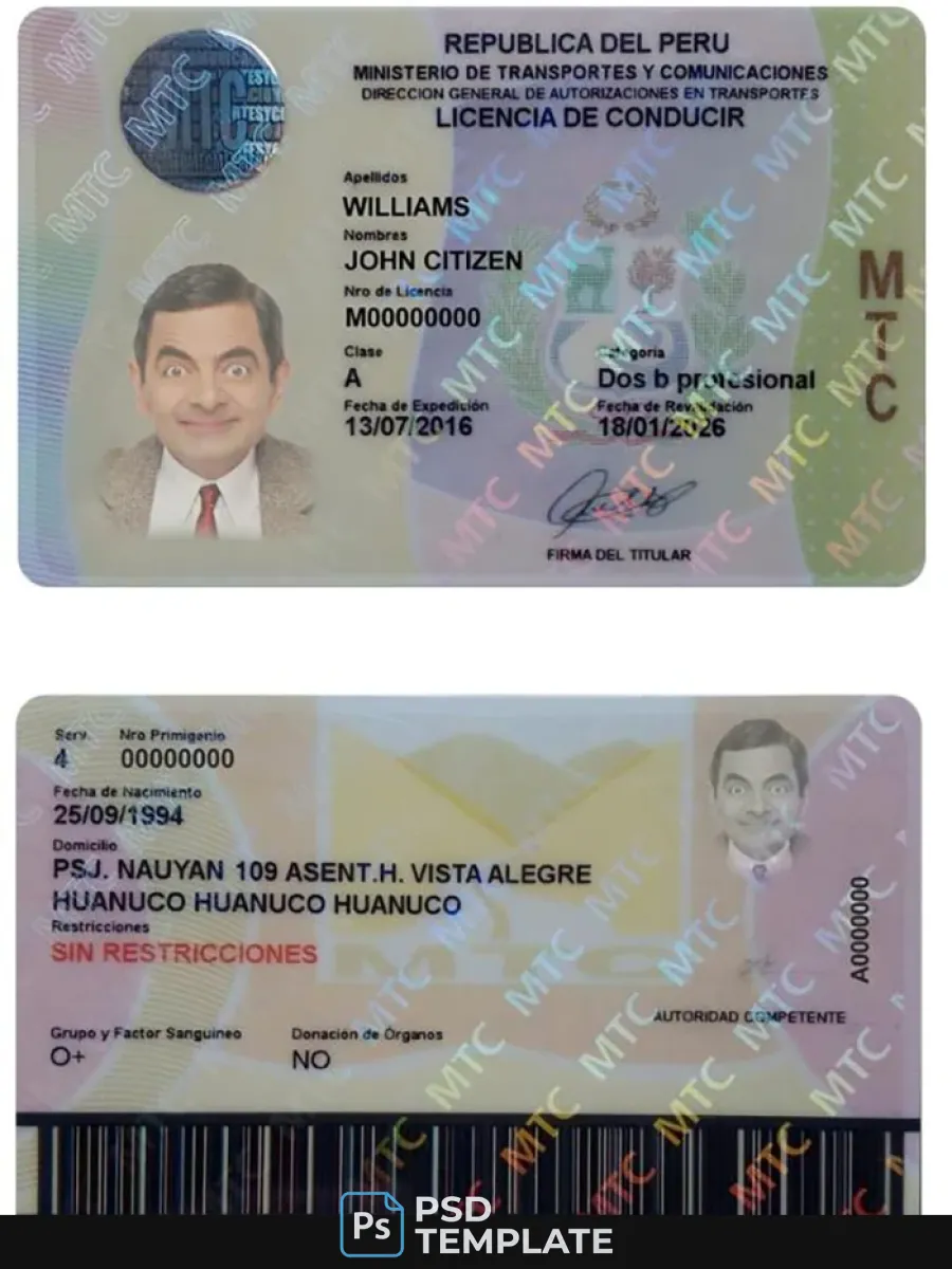 Peru Driving License — Driver License