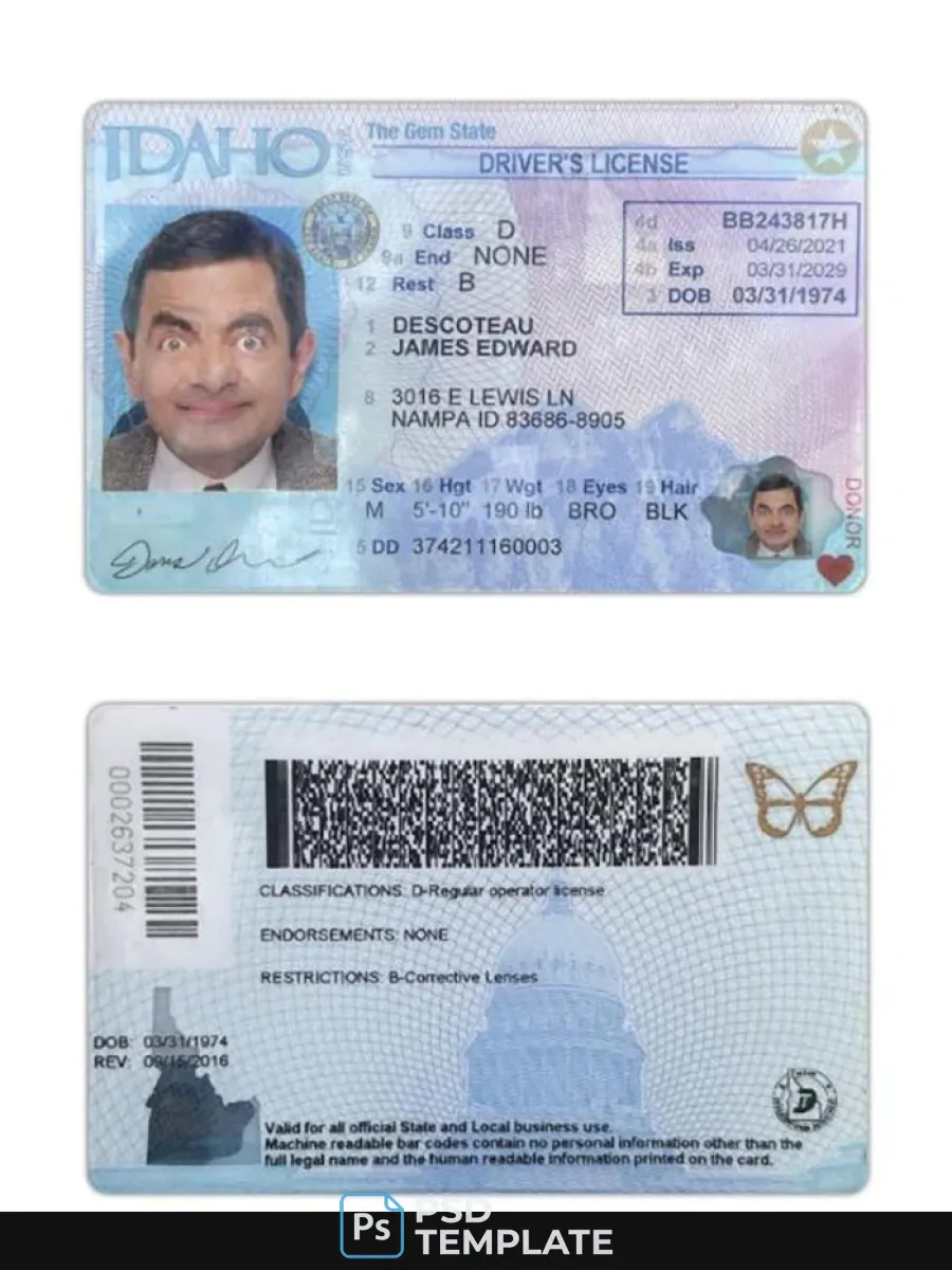 Usa Idaho Driving License 2021 Present — Driver License