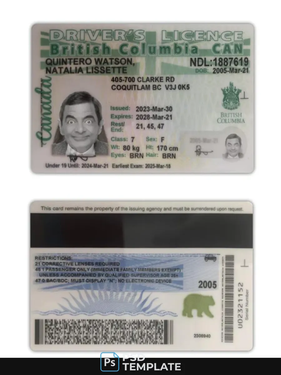 Canada British Columbia Driving License 2021 Present — Driver License