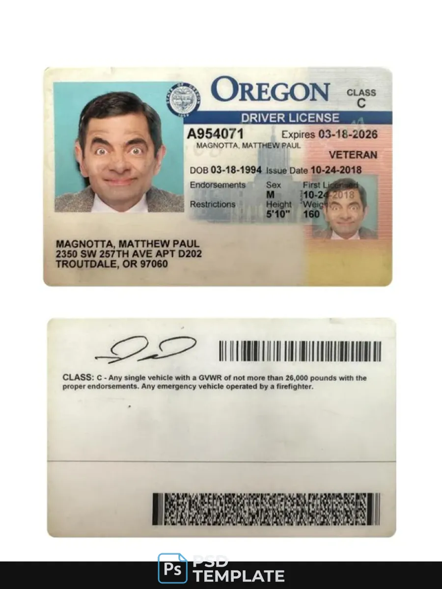 Usa Oregon Driving License 2018 Present — Driver License