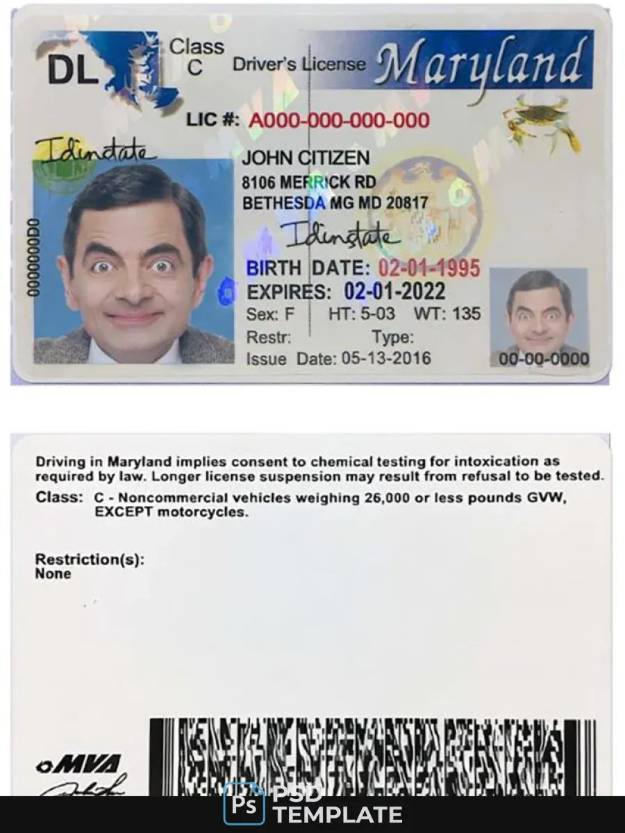 Usa Maryland Dl 2003 2016 — Driver License