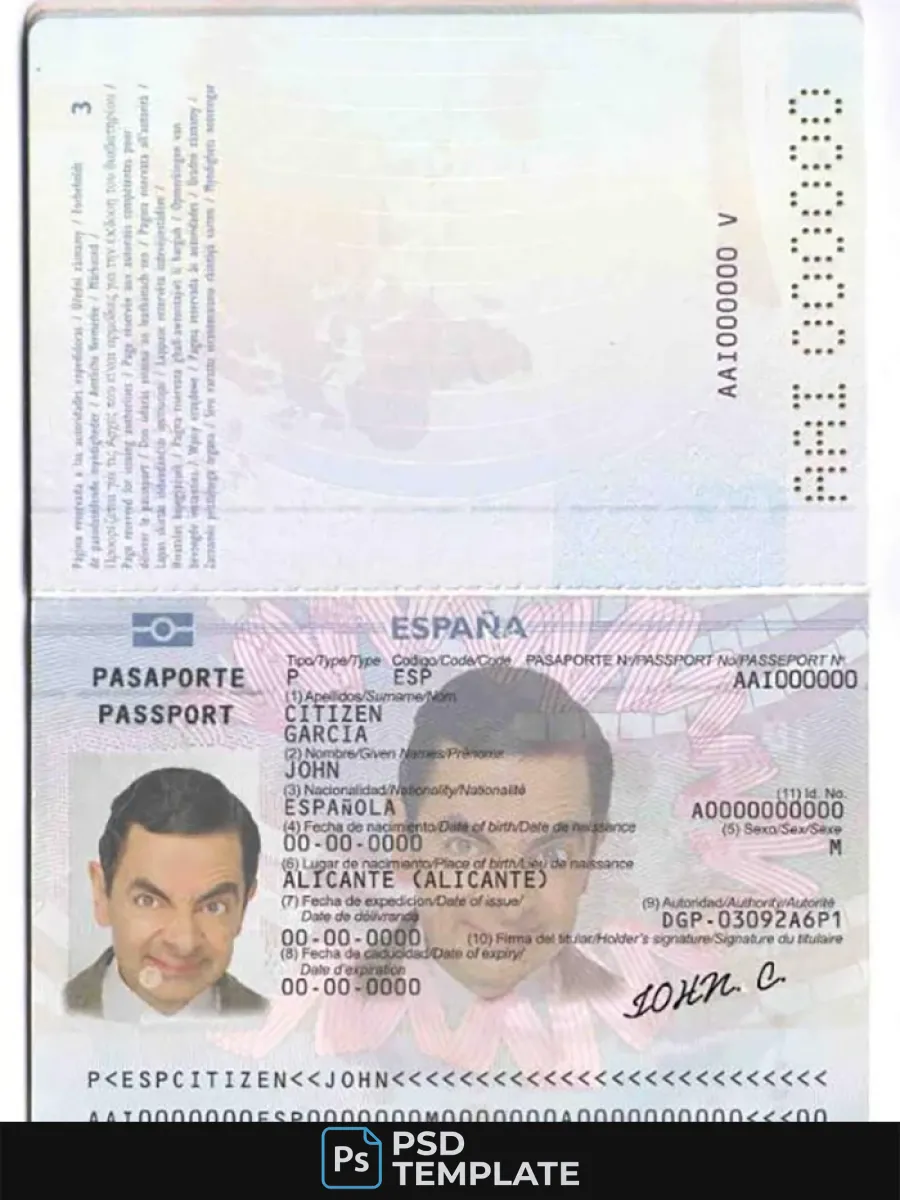 Spain Passport Template In Psd Format Fully Editable Till 2015 — Passports
