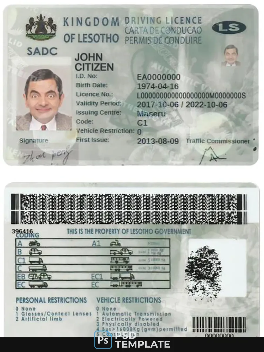 Lesotho Driving License — Driver License