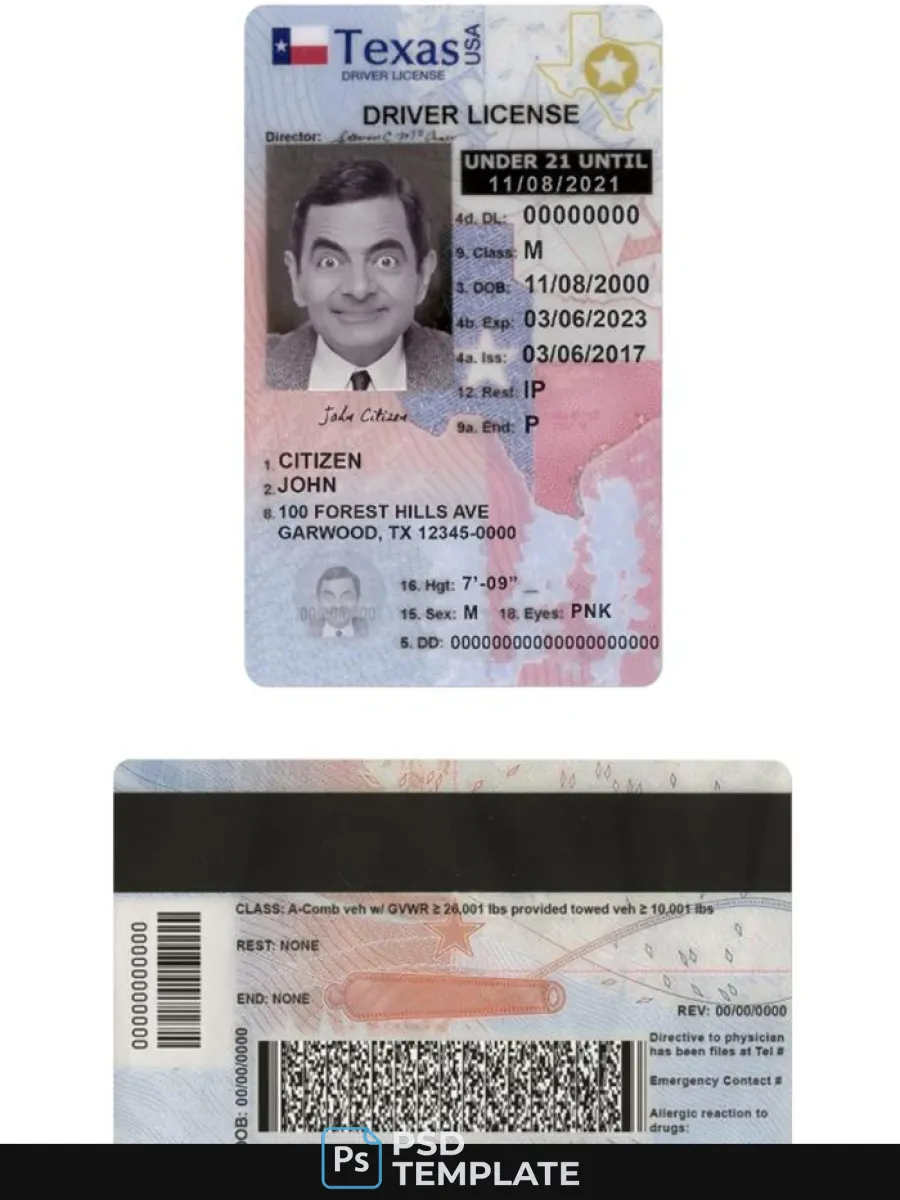 Usa Texas Driving License Under 21 — Driver License