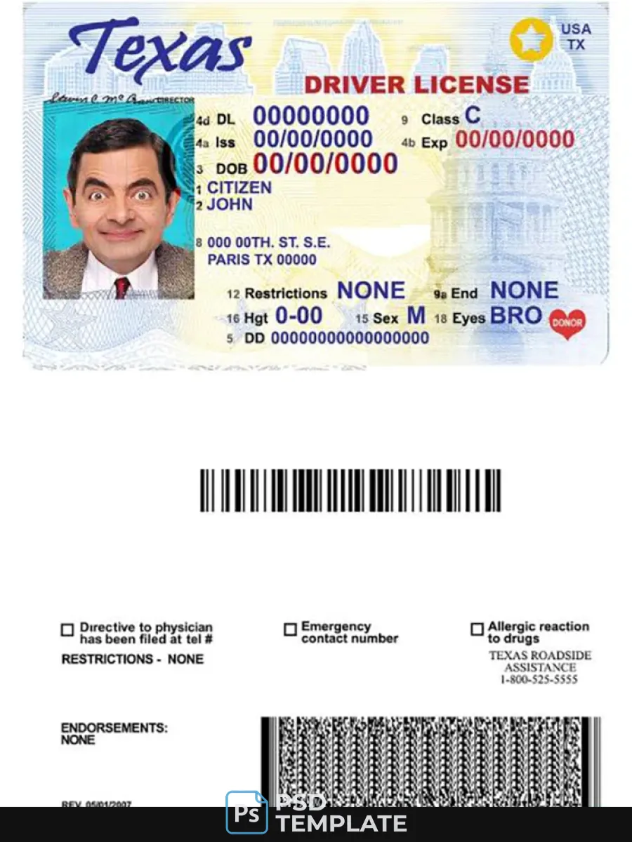 Usa Texas Driving License — Driver License