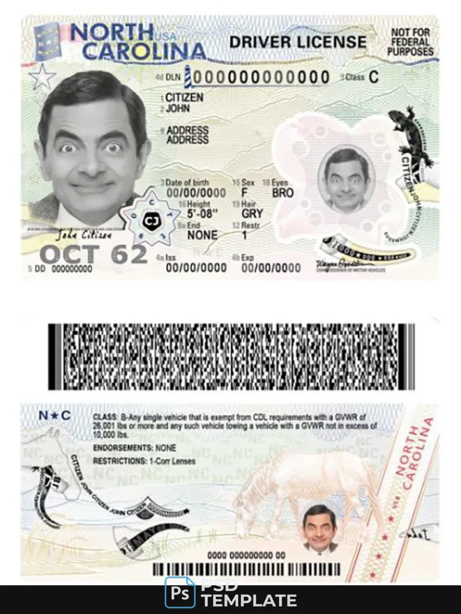 Usa North Carolina Driving License 2024 Present — Driver License
