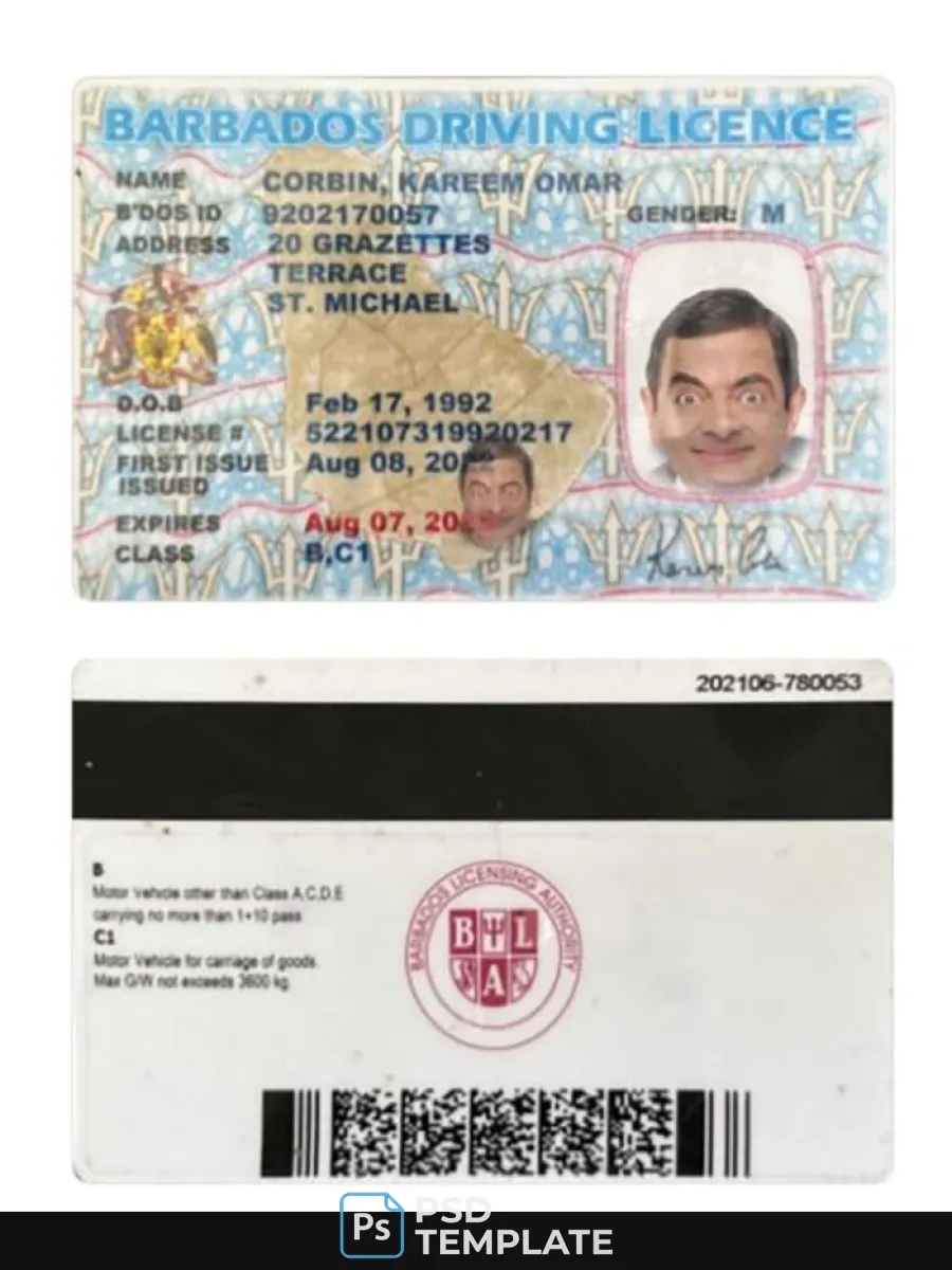 Barbados Driving License — Driver License