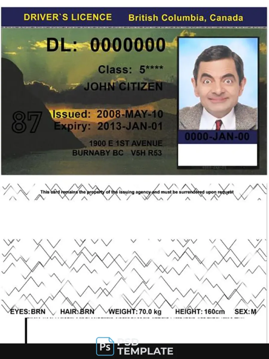 Canada British Columbia Dl — Driver License