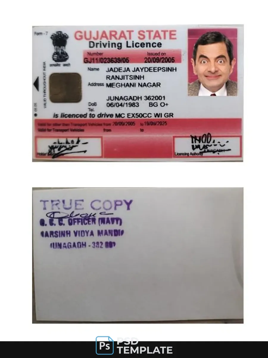 India Gujarat State Driving License — Driver License