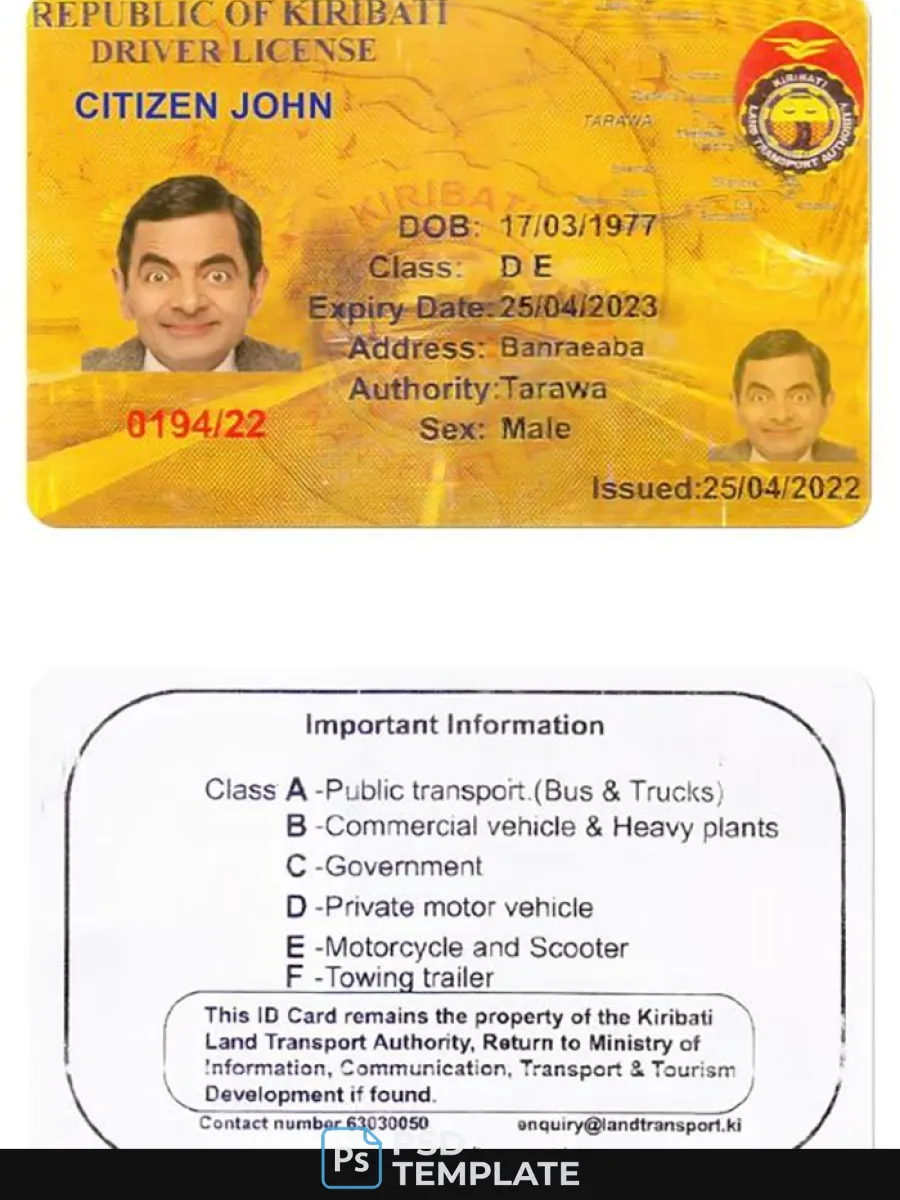 Kiribati Dl — Driver License