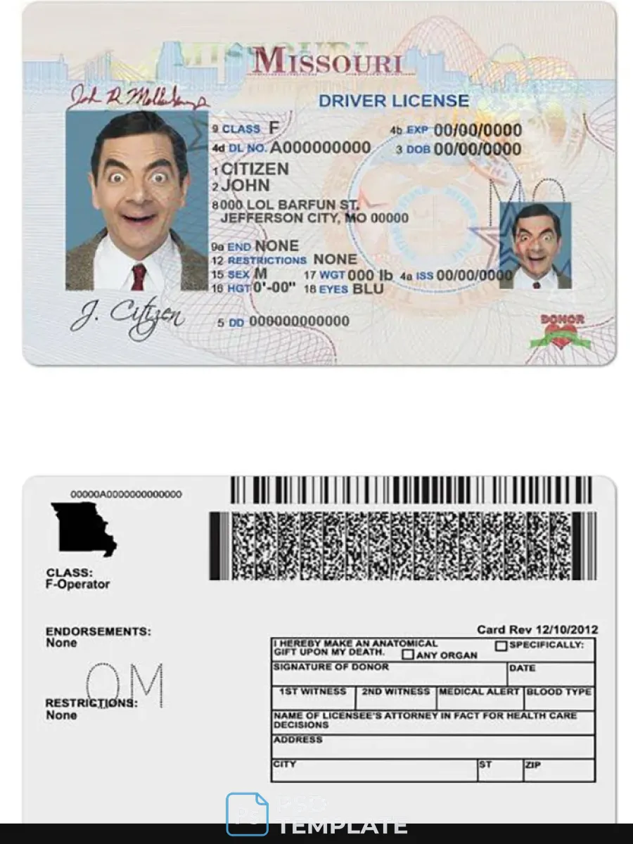 Usa Missouri Driving License — Driver License