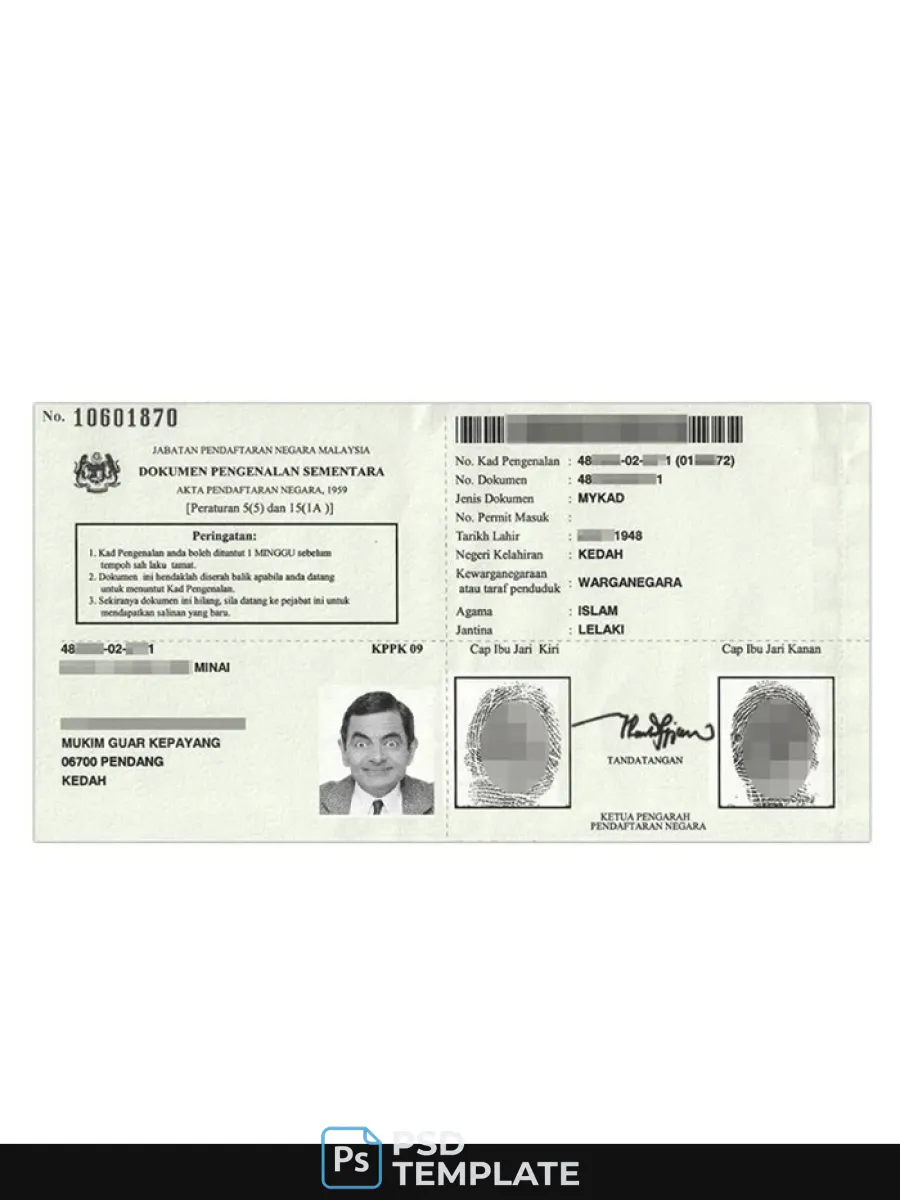 Malaysia Temporary Identification Certificate — ID Cards
