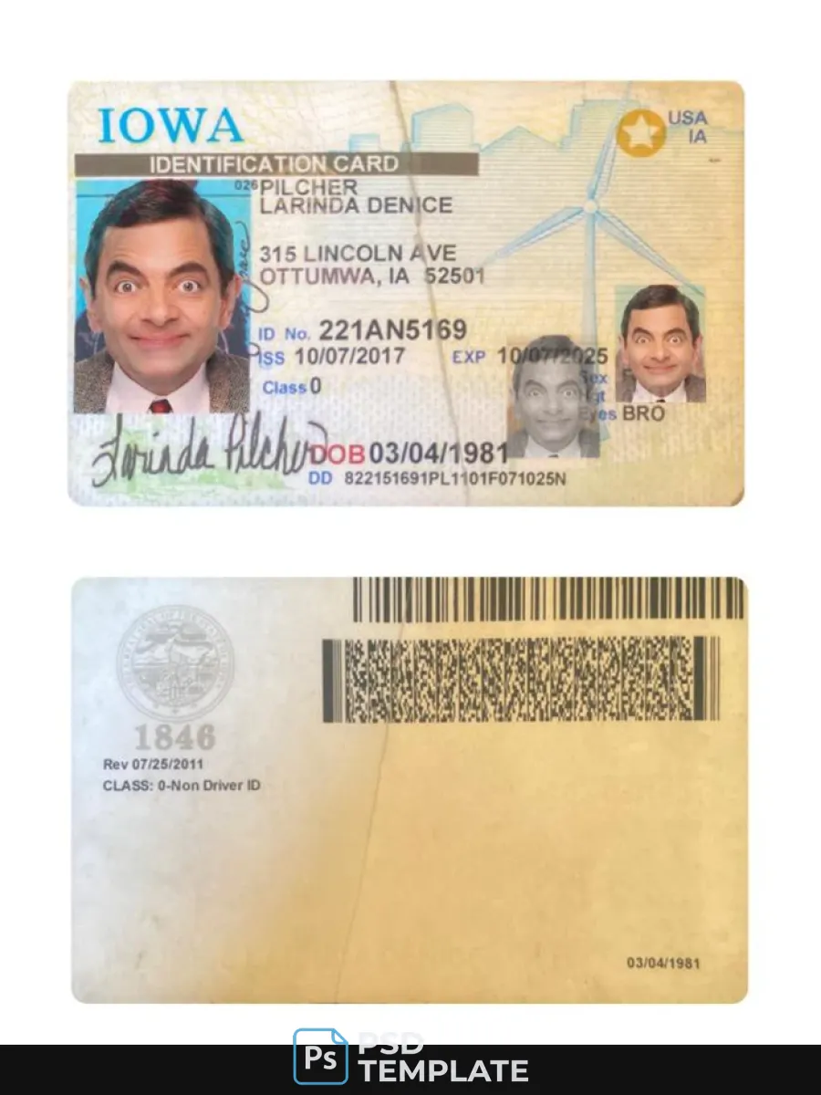 Usa Iowa Id Card — ID Cards