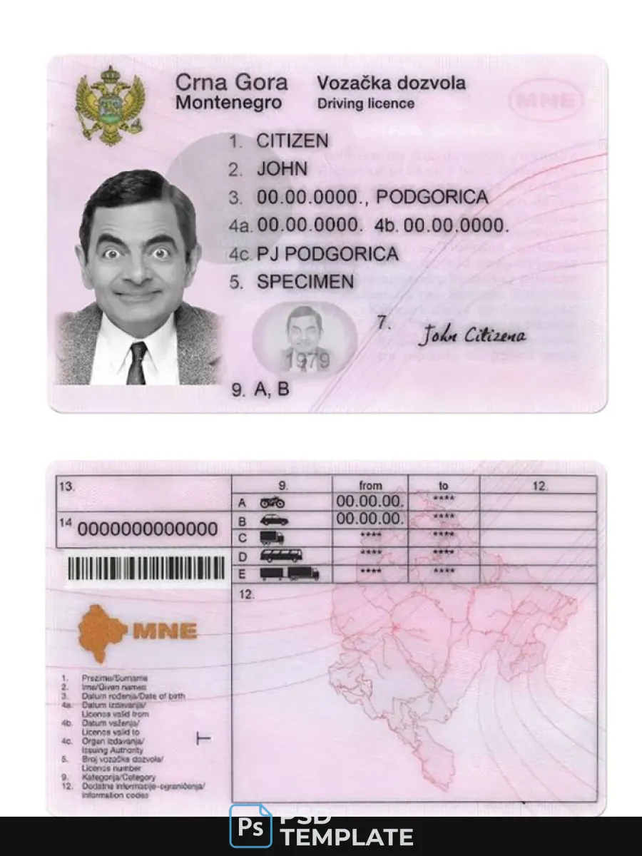 Montenegro Driving License — Driver License