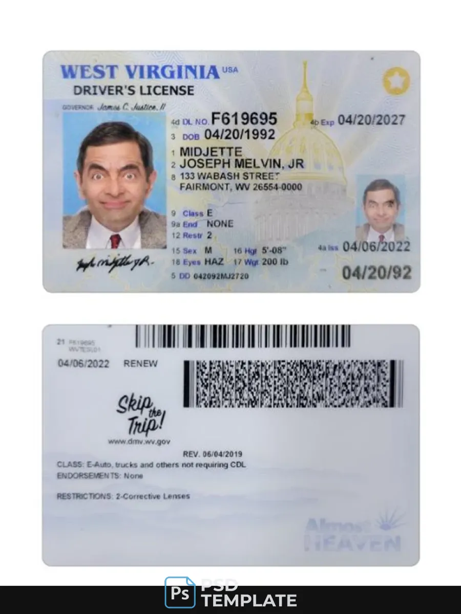 Usa West Virginia Driving License 2022 Present — Driver License