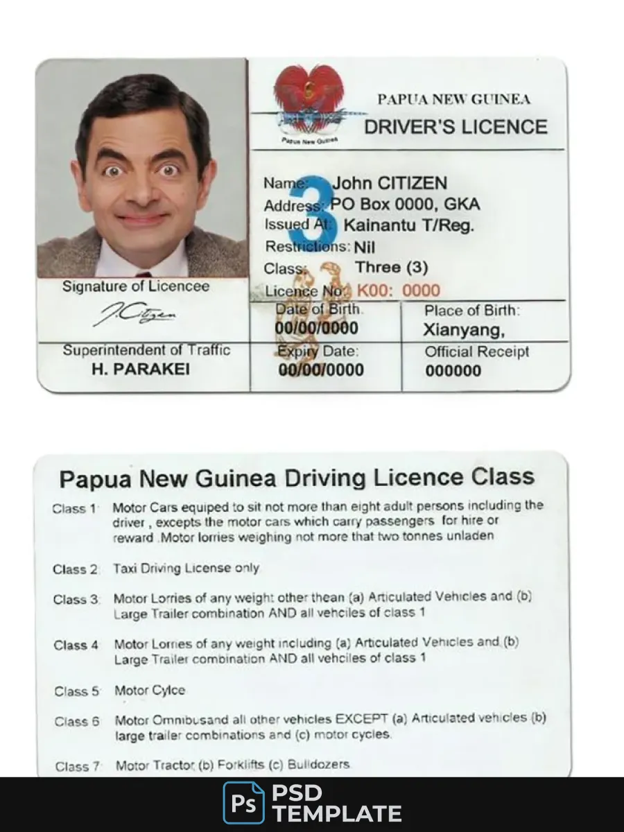 Papua New Guinea Driving License — Driver License