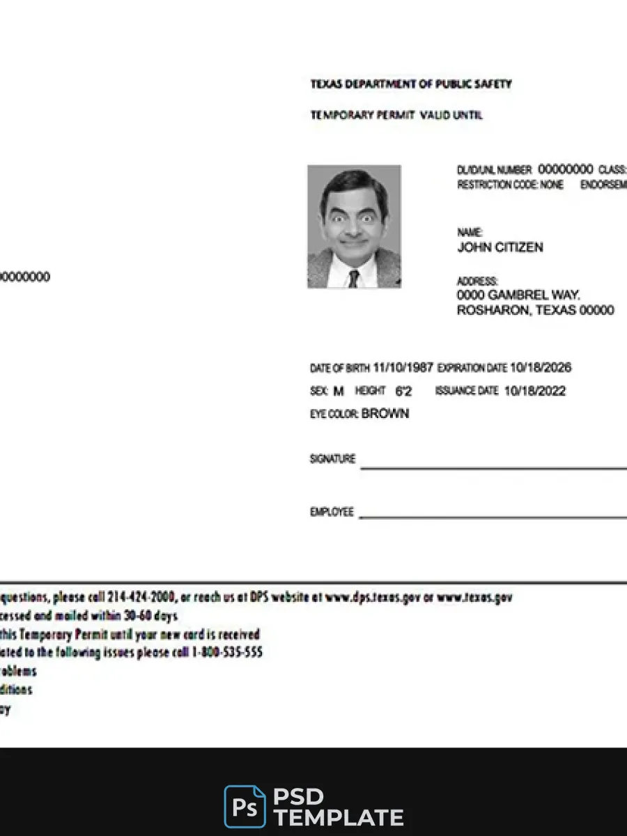 Usa Texas Temporary Permit — Driver License