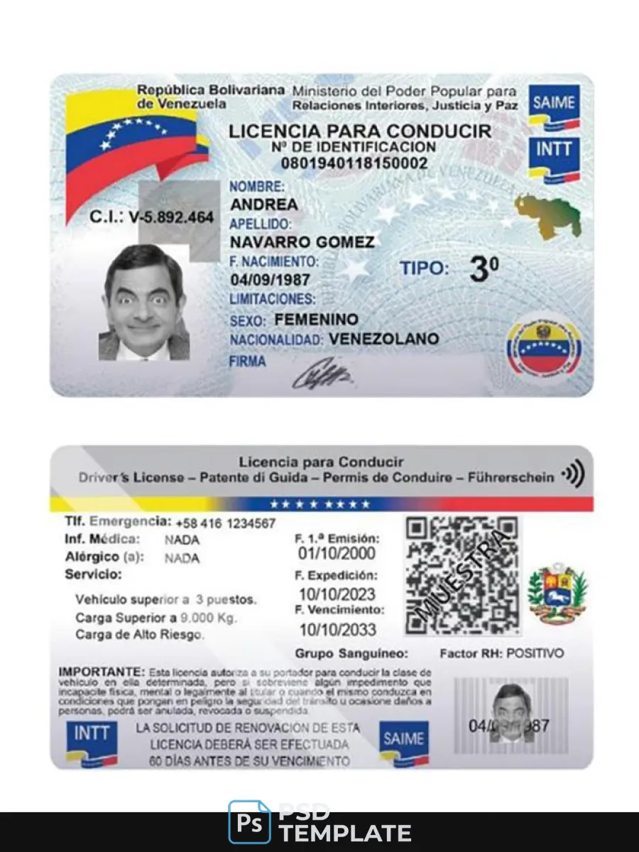 Venezuela Driving License 2023 Present — Driver License