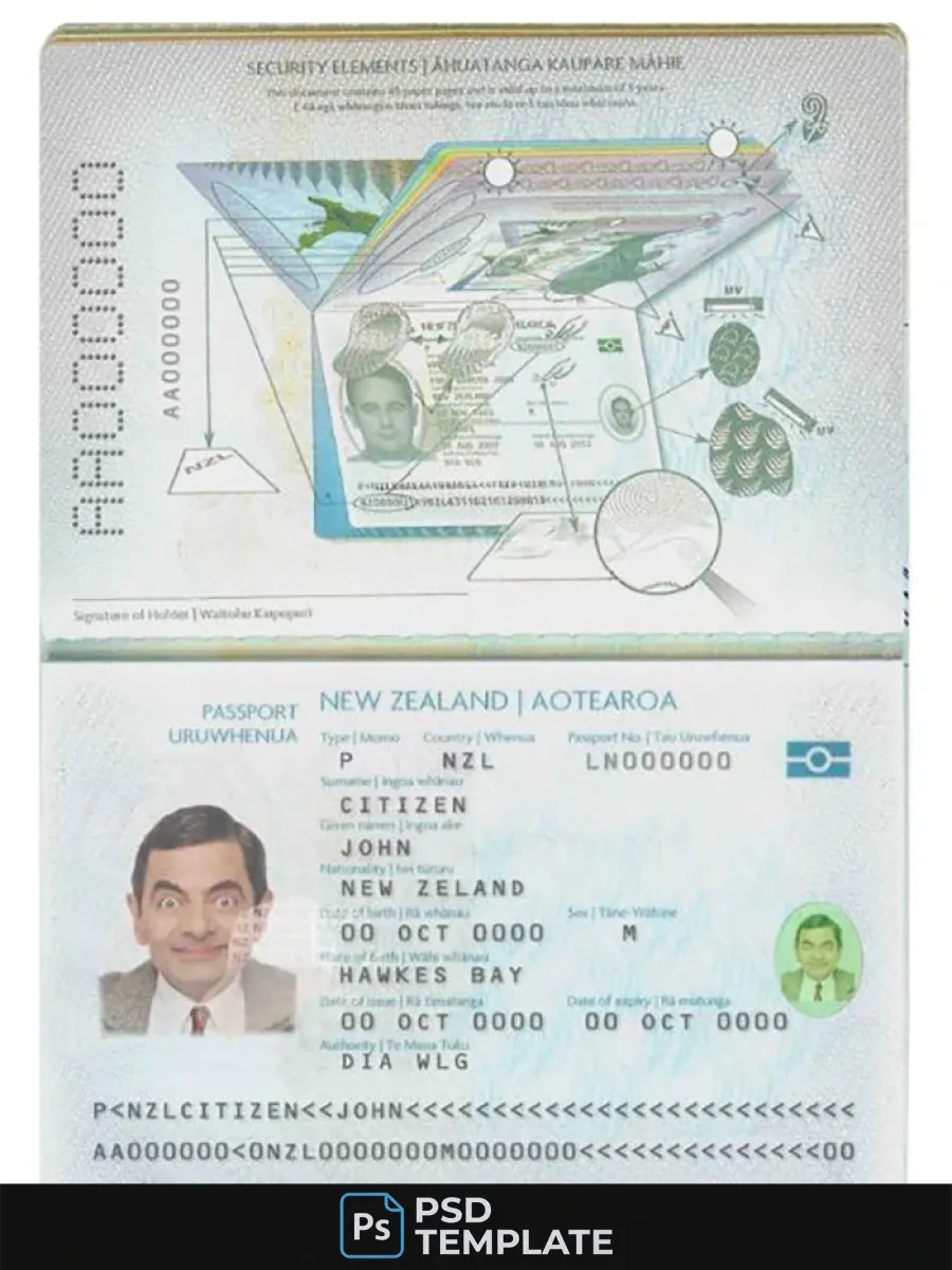 New Zealand Passport Template In Psd Format Fully Editable 2009 2016 — Passports