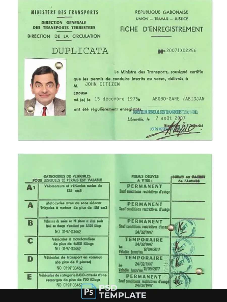 Gabon Driving License — Driver License