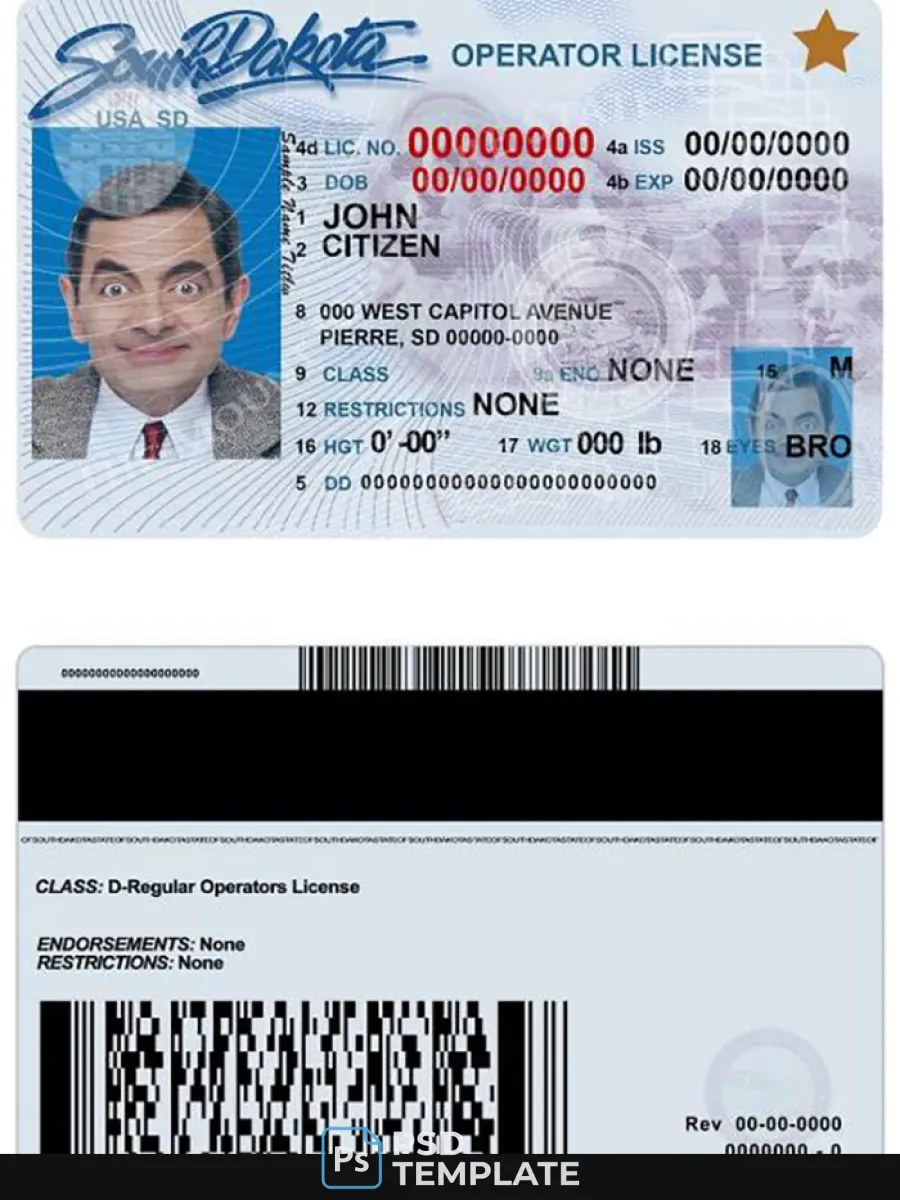 Usa South Dakota Driving License — Driver License