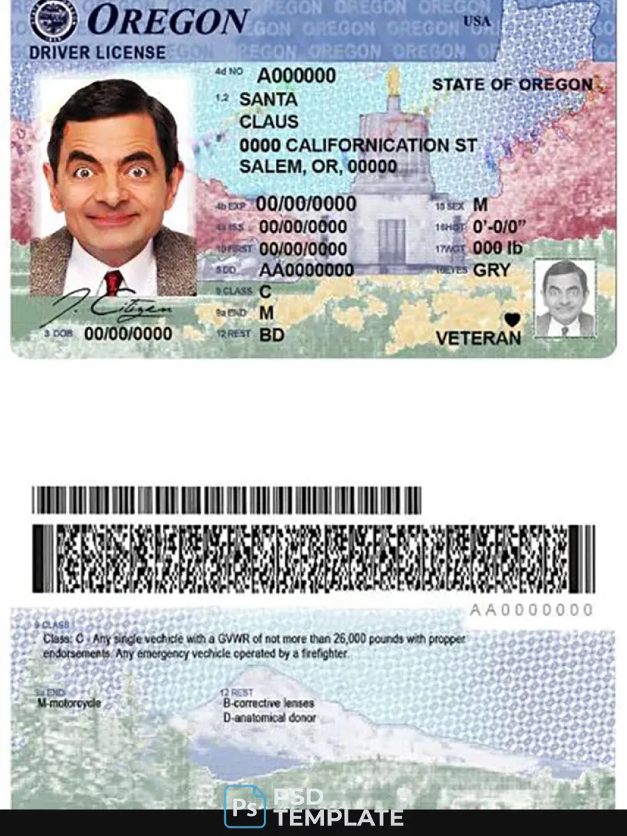 Usa Oregon State Driving License — Driver License