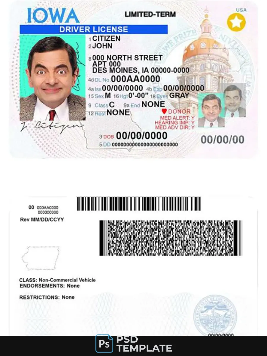 Usa Iowa Driving License — Driver License