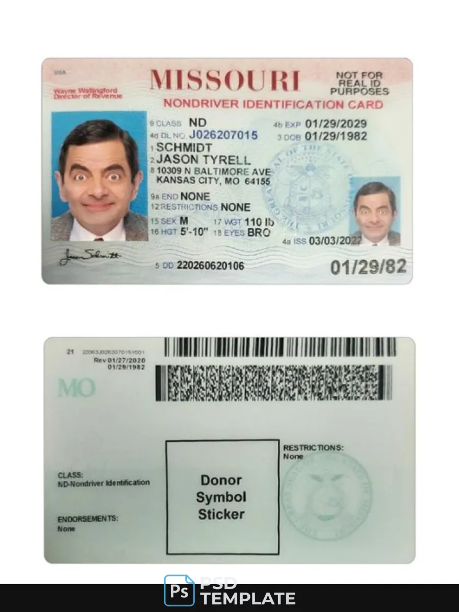 Usa Missouri Id Card — ID Cards