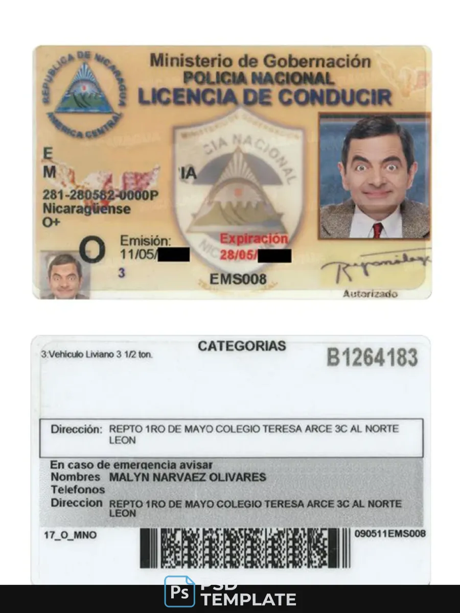 Nicaragua Driving License — Driver License