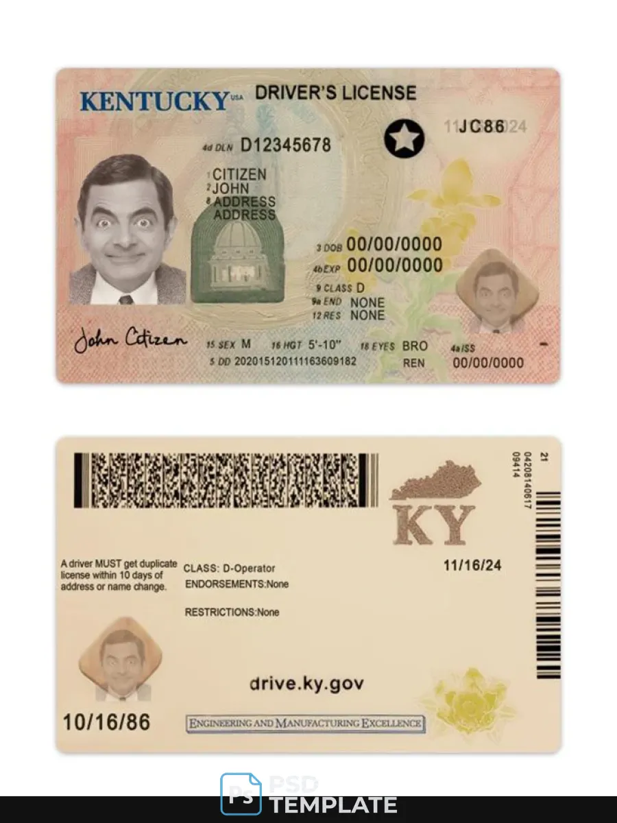Usa Kentucky Driving License 2020 Present — Driver License
