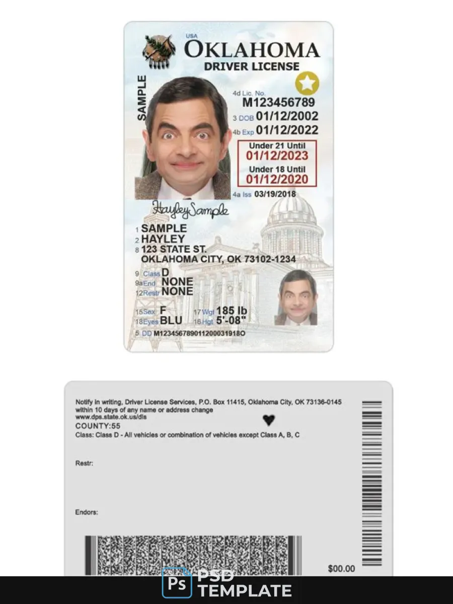 Usa Oklahoma Under 21 Driving License 2020 Present — Driver License