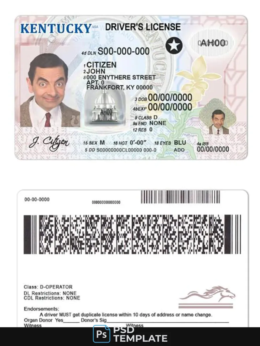 Usa Kentucky Driving License — Driver License