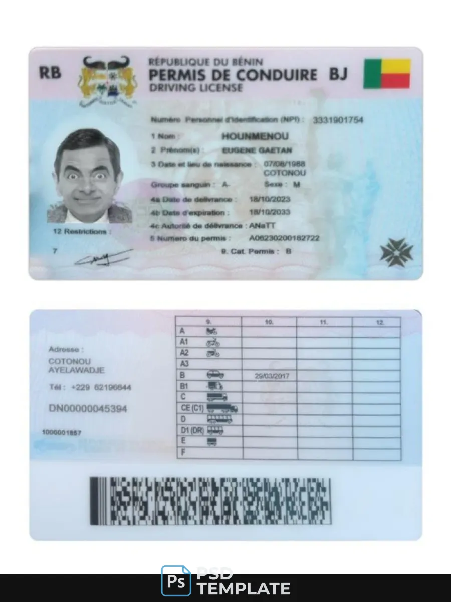 Benin Driving License — Driver License