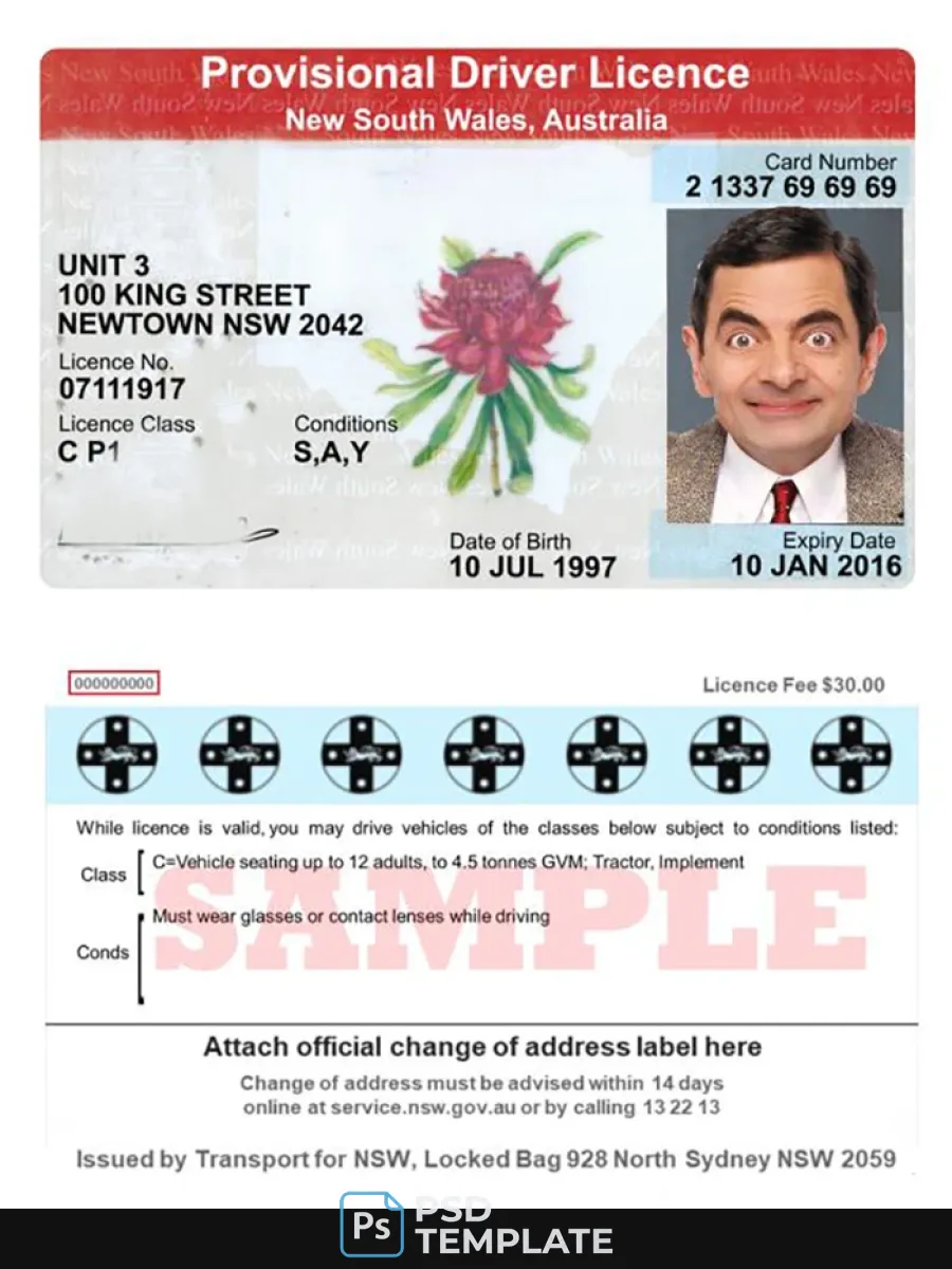 Australia New South Wales Provisional Driving License — Driver License