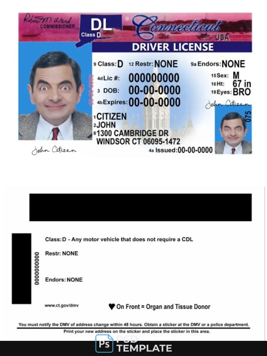 Usa Connecticut Driving License Version 2 — Driver License